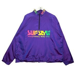 Vintage 80s Surf Style Interplanetary Iridescent Windbreaker Jacket XXL Purple